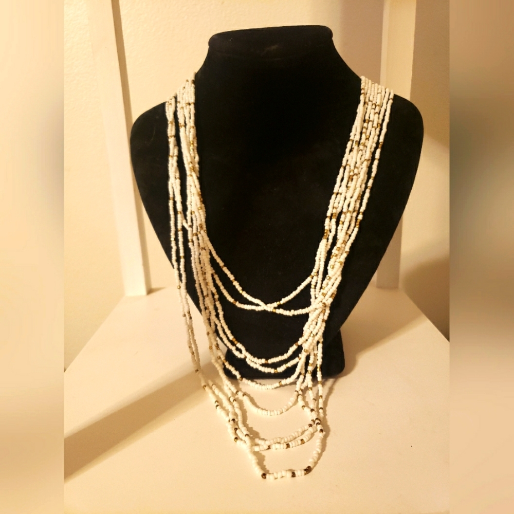 White Gold Beaded Necklace Multi Stand by Spring Street